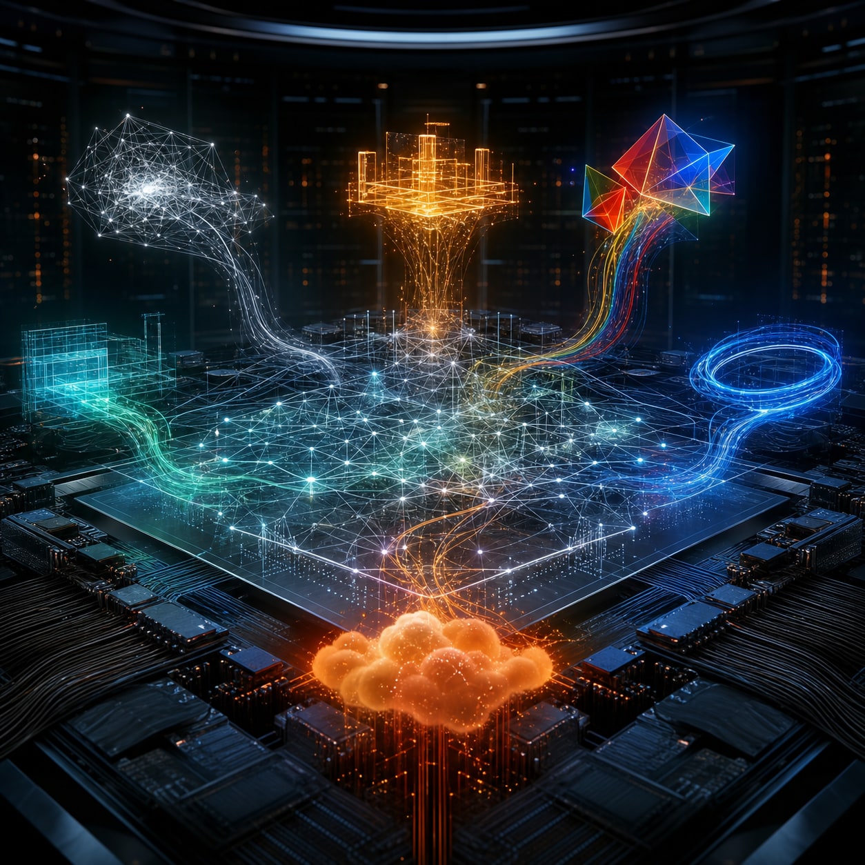 AGI race editorial view of competing AI infrastructure and model interfaces