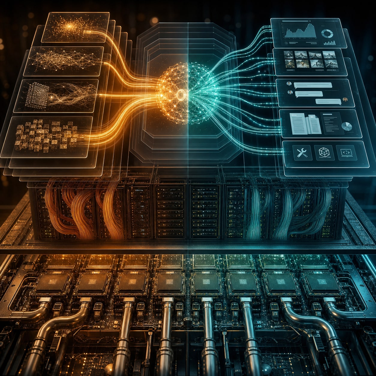 AGI race visualisation of cloud capacity chips and data centre power