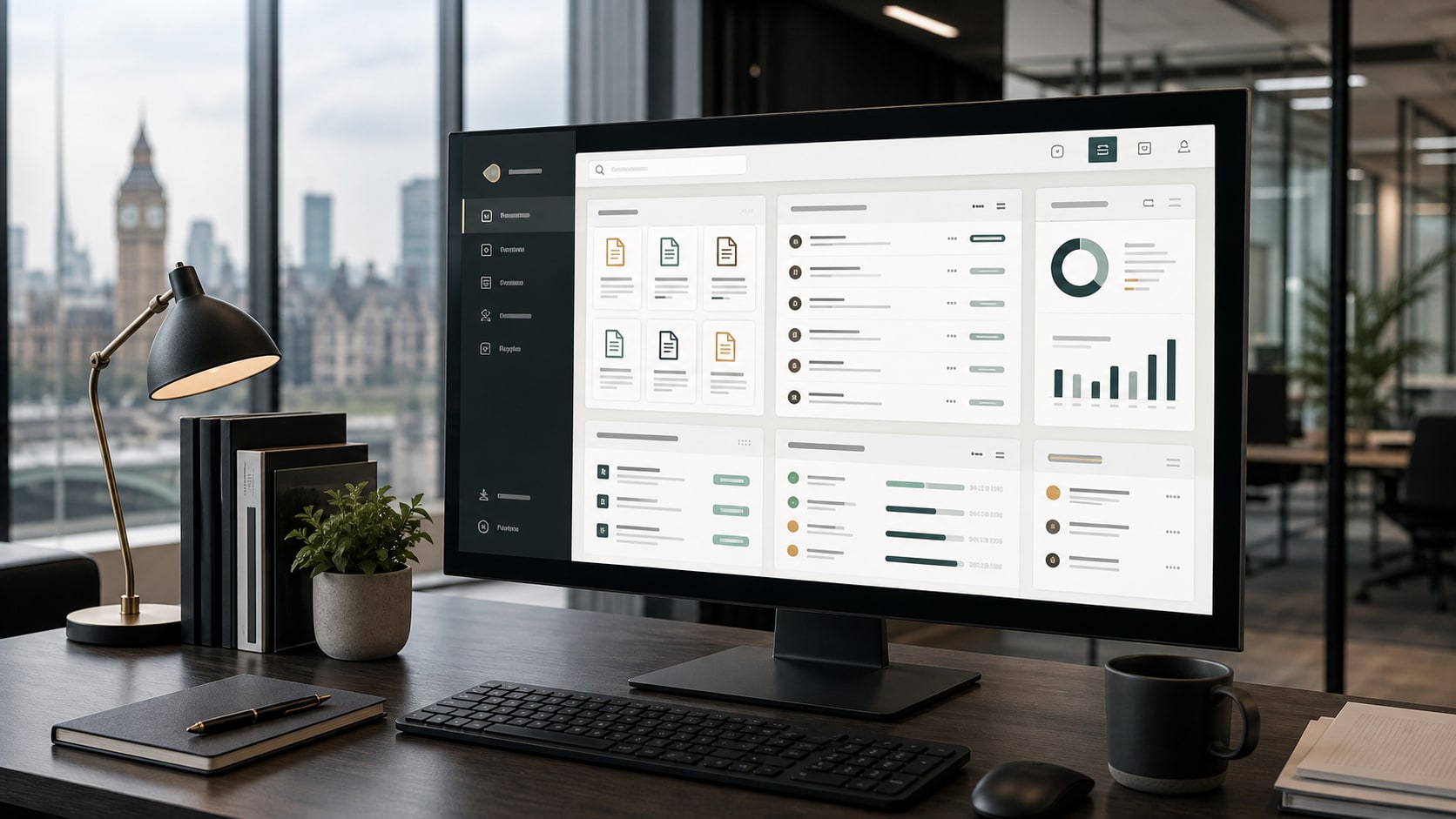 AI knowledge base dashboard showing policy pages, SOP search and staff support answers